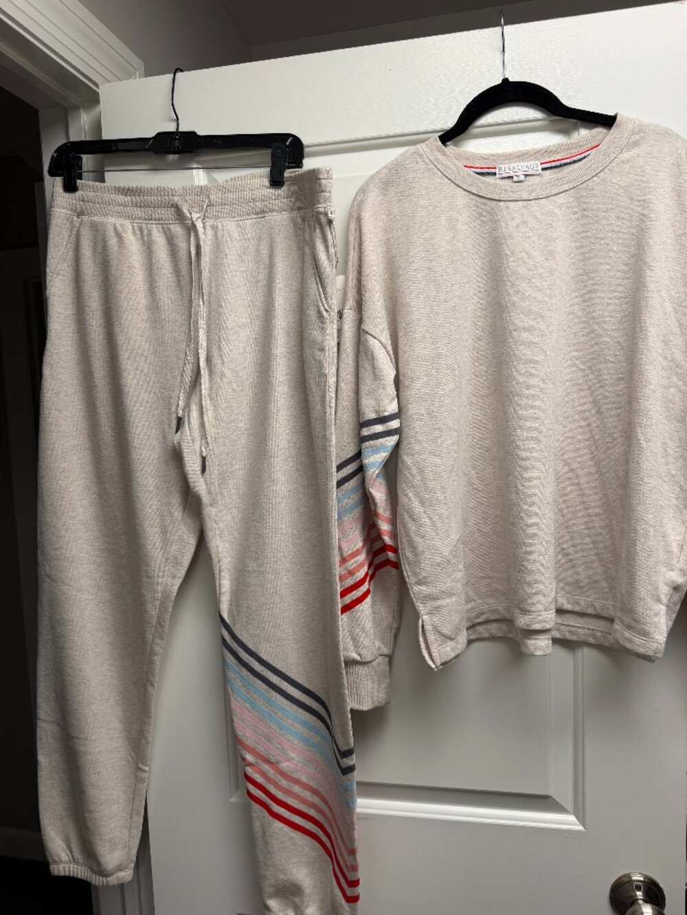 PJ Salvage Long Sleeve Set (top and pants) - Oatmeal stipe